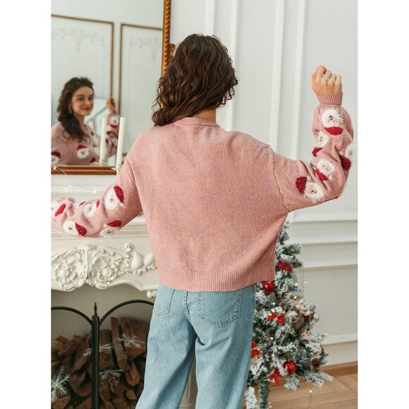 Women's Knitted Christmas Pattern Comfy Crewneck Long Sleeve Pullover Sweater - Picture 4 of 6